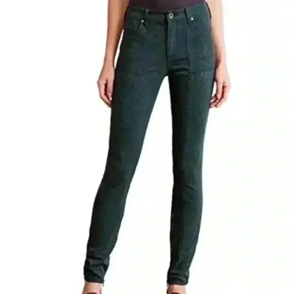 Anthropologie Pilcro & The Letterpress Green Jacquard MOTO Ankle Zip Pants, s 25